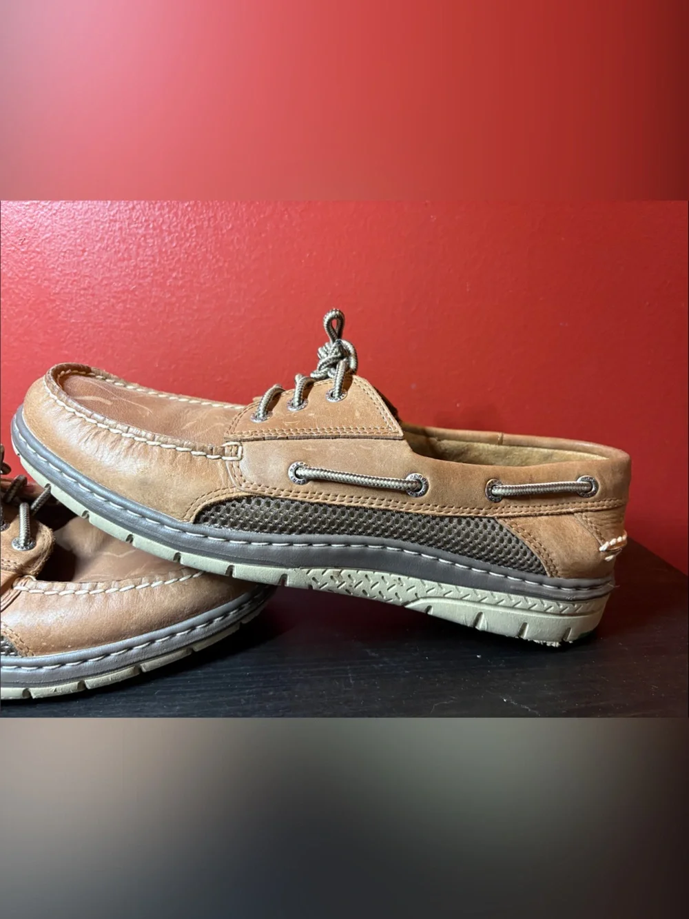 Sperry Brown Leather Moc-Toe Boat Shoes with Contrast Laces